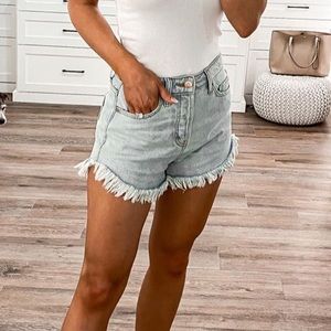 High rise frayed shorts